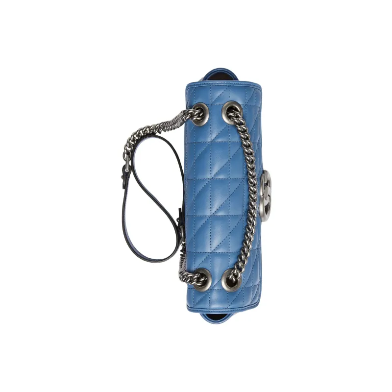 GUCCI GG Marmont Leather Shoulder Bags Handbags Small Size Women's Blue-4