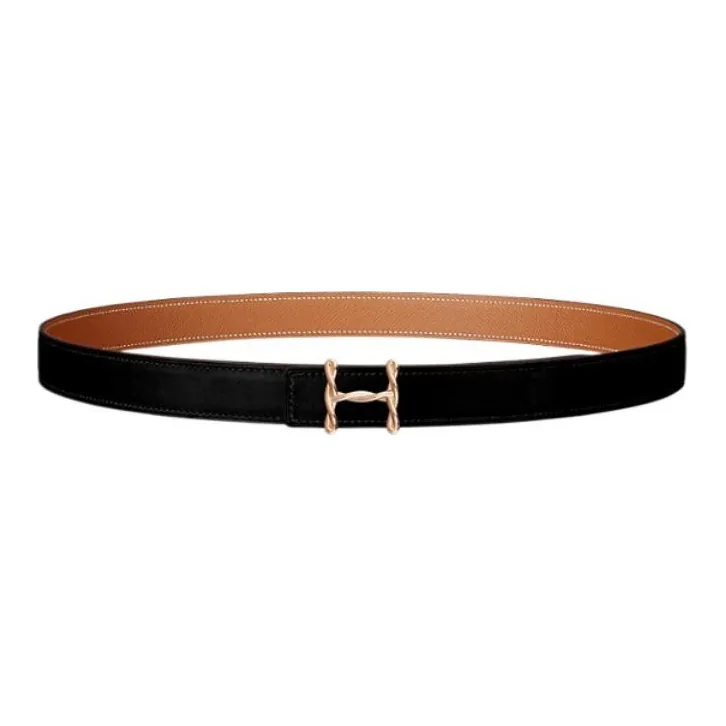 HERMES H Torsade Leather Belts Women's Black-0