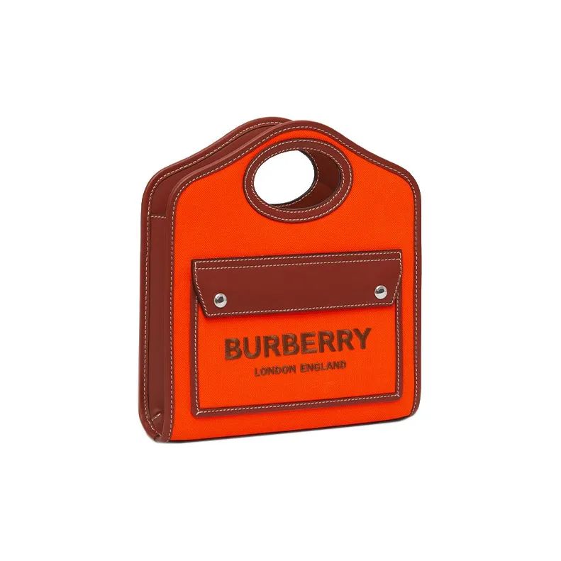 Burberry Leather Trim Tote Bag Shopping Bag Handbag Mini Women's Orange/Tan-1