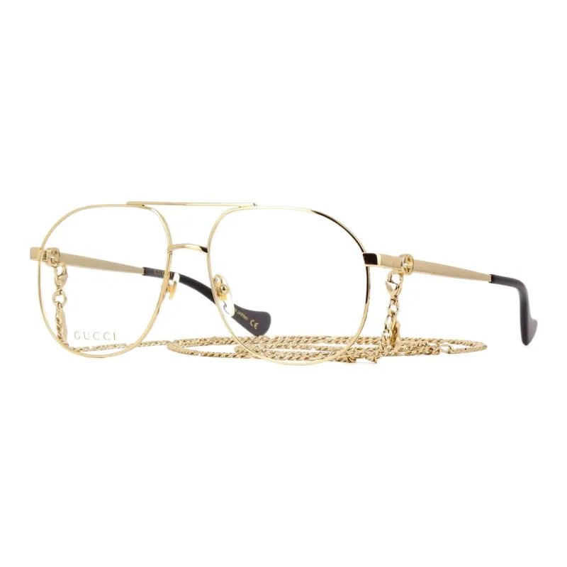 GUCCI Alloy Aviator Eyeglass Frames Men's Gold-1