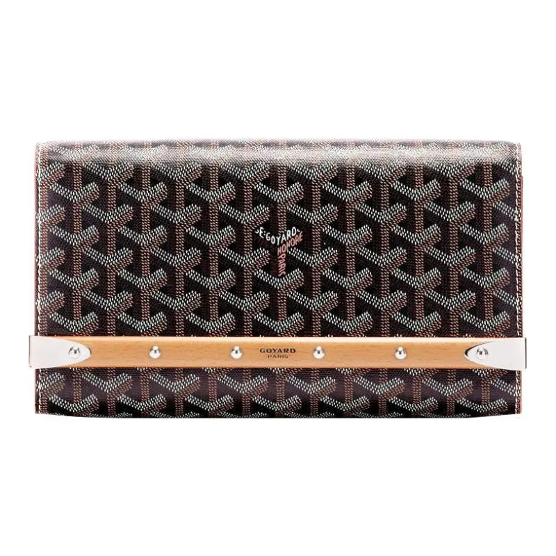 GOYARD MONTE-CARLO Canvas With Leather Clutches Crossbody Bags Small Size Women's Black/Brown-1
