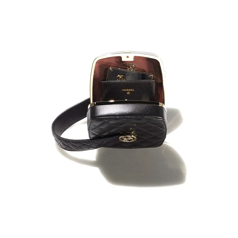 CHANEL Sheepskin Evening Bag Handbag Women's Black-2