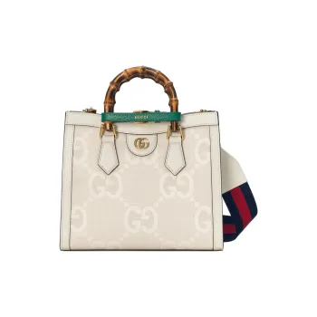 GUCCI Diana Canvas Leather Trim Canvas Bag Tote Bag Shopping Bag Shoulder Bag Crossbody Bag Small Size Women's White
