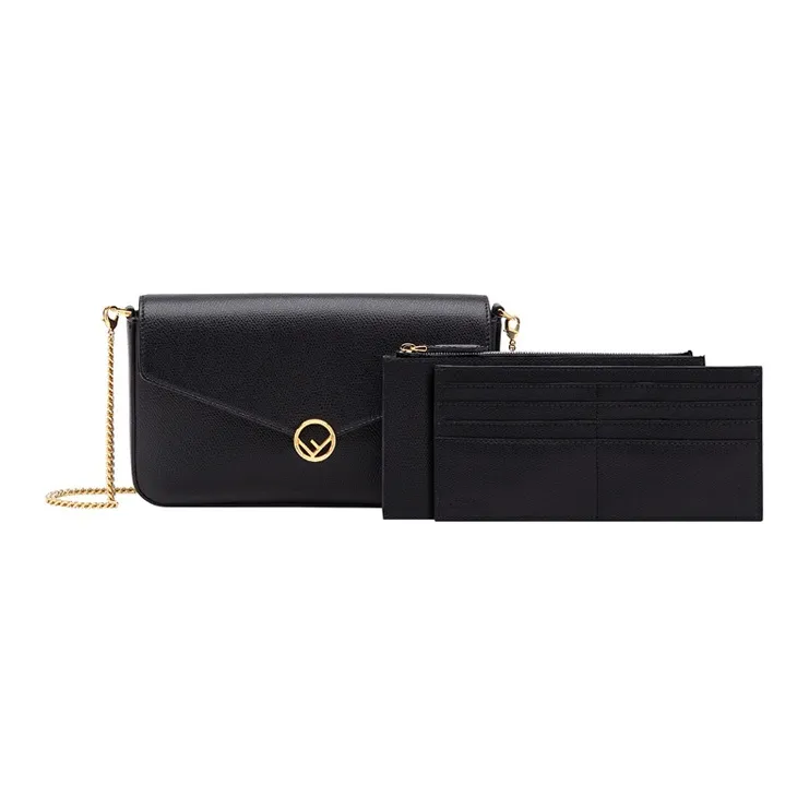 FENDI Calfskin Envelope Bag Shoulder Bag Crossbody Bag Mini Women's Black-1