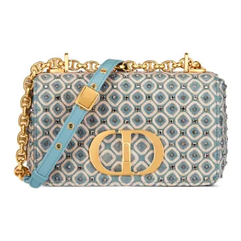 DIOR Caro Embroidery Crossbody Bag Small Size Women's Sky Blue