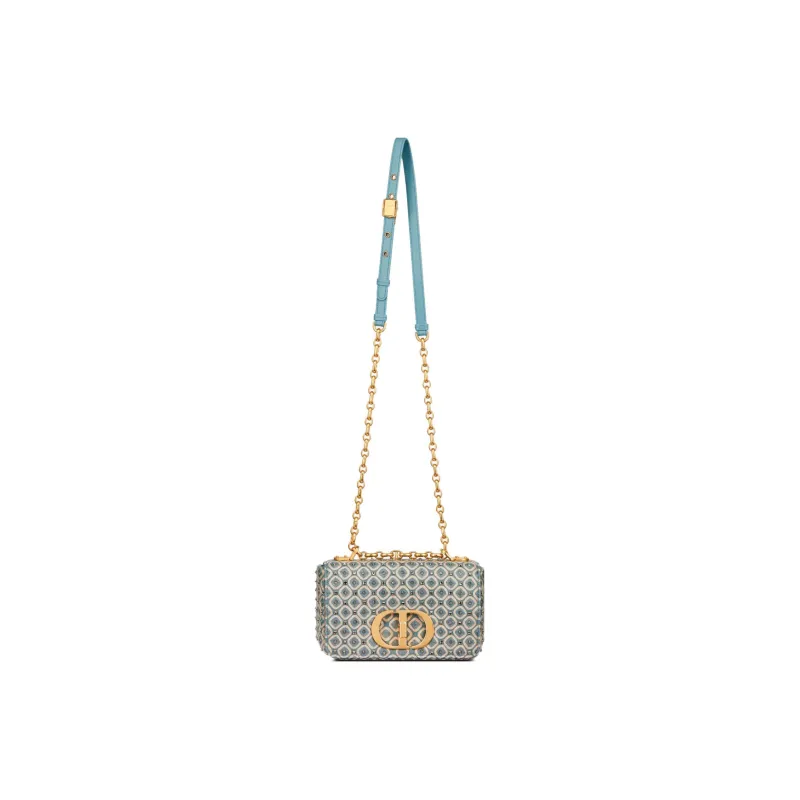 DIOR Caro Embroidery Crossbody Bag Small Size Women's Sky Blue-3