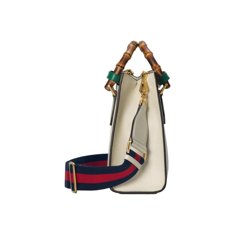 GUCCI Diana Canvas Leather Trim Canvas Bag Tote Bag Shopping Bag Shoulder Bag Crossbody Bag Small Size Women's White-5