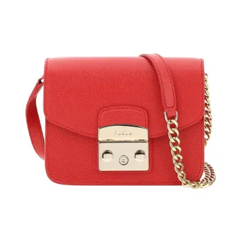 Furla Leather Small Square Bag Shoulder Bag Crossbody Bag Mini Women's Red