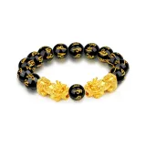 Black Agate Six-Character Mantra+Double Chinese Auspicious Animal Beaded Bracelet