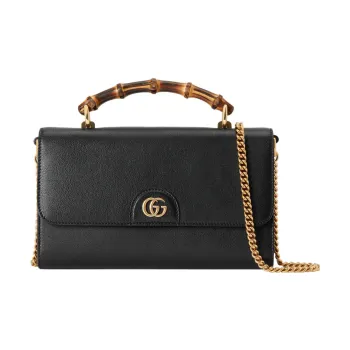 GUCCI Diana Leather Small Square Bag Handbag Shoulder Bag Crossbody Bag Small Size Women's Black