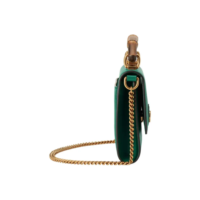 GUCCI Diana Leather Handbag Shoulder Bag Crossbody Bag Small Size Women's Green-3