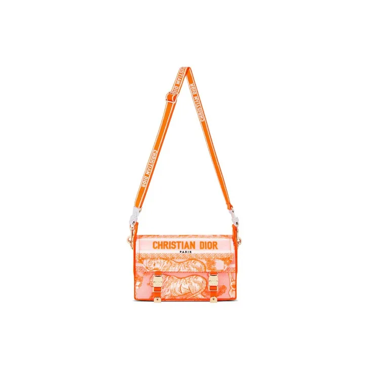 DIOR DiorCamp Canvas Canvas Bag Messenger Bag Shoulder Bag Crossbody Bag Small Size Neon Orange-5