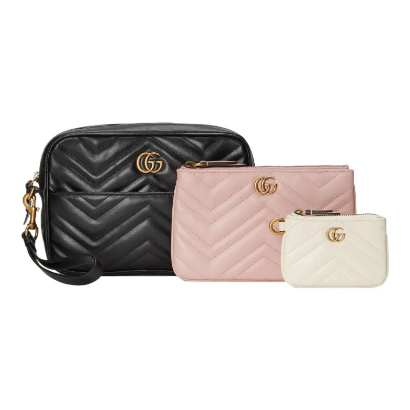 GUCCI GG Marmont Leather Shoulder Bag, Crossbody Bag Mini Women's Black/Pink/White-1