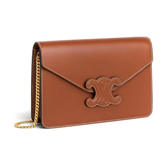 CELINE Triomphe Arc De Triomphe Calfskin Envelope Bag Shoulder Bag Crossbody Bag Mini Women's Yellow Brown-1