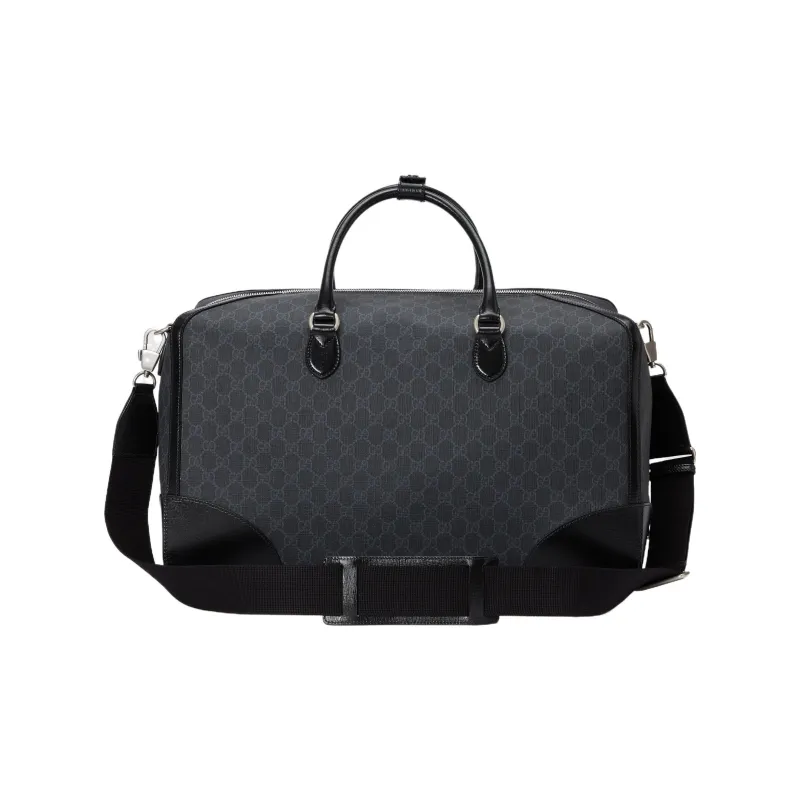 GUCCI Canvas With Leather Travel Bag Canvas Bag Shoulder Bag Crossbody Bag Handbag Large Size Men's Black-2