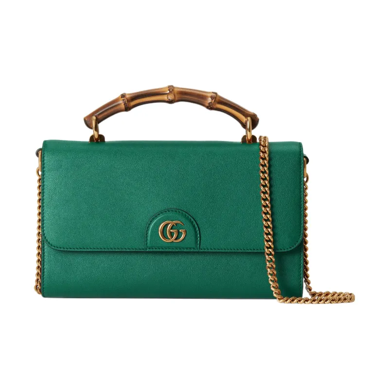 GUCCI Diana Leather Handbag Shoulder Bag Crossbody Bag Small Size Women's Green-0