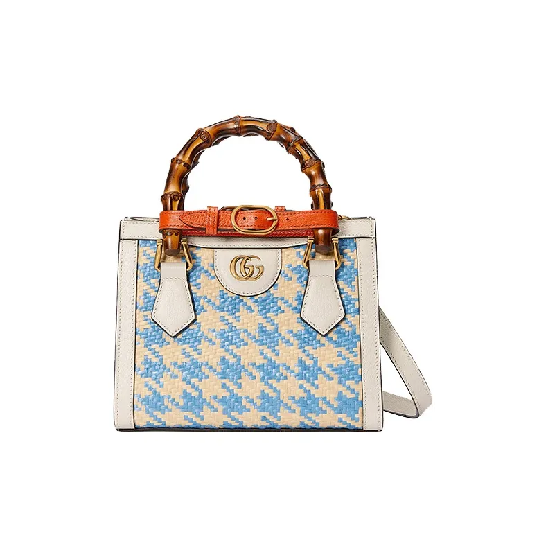 GUCCI Diana Leather Tote Tote Pack Handbag Mini Women's Blue/Ecru-0