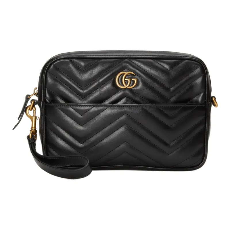 GUCCI GG Marmont Leather Shoulder Bag, Crossbody Bag Mini Women's Black/Pink/White-4