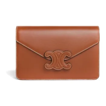CELINE Triomphe Arc De Triomphe Calfskin Envelope Bag Shoulder Bag Crossbody Bag Mini Women's Yellow Brown