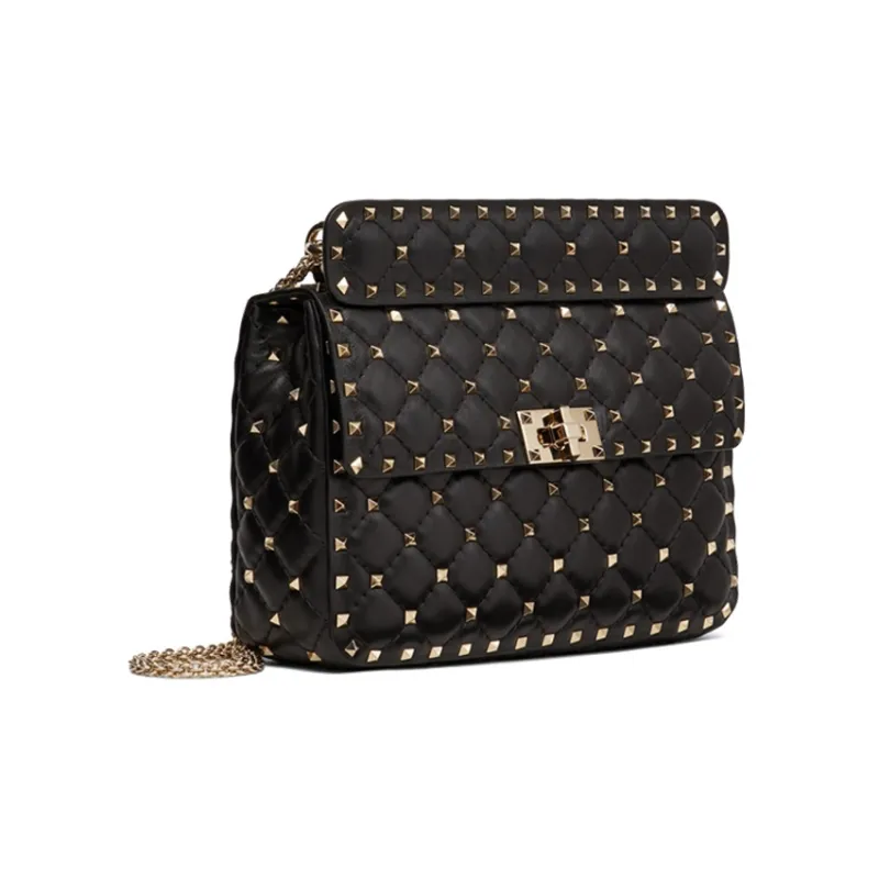 Valentino ROCKSTUD SPIKE Sheepskin Handbag, Crossbody Bag, Shoulder Bag Medium Size Women's Black-1