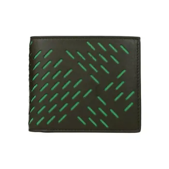 Bottega Veneta Calfskin Card Holder, Wallet Men's Army Green/Black