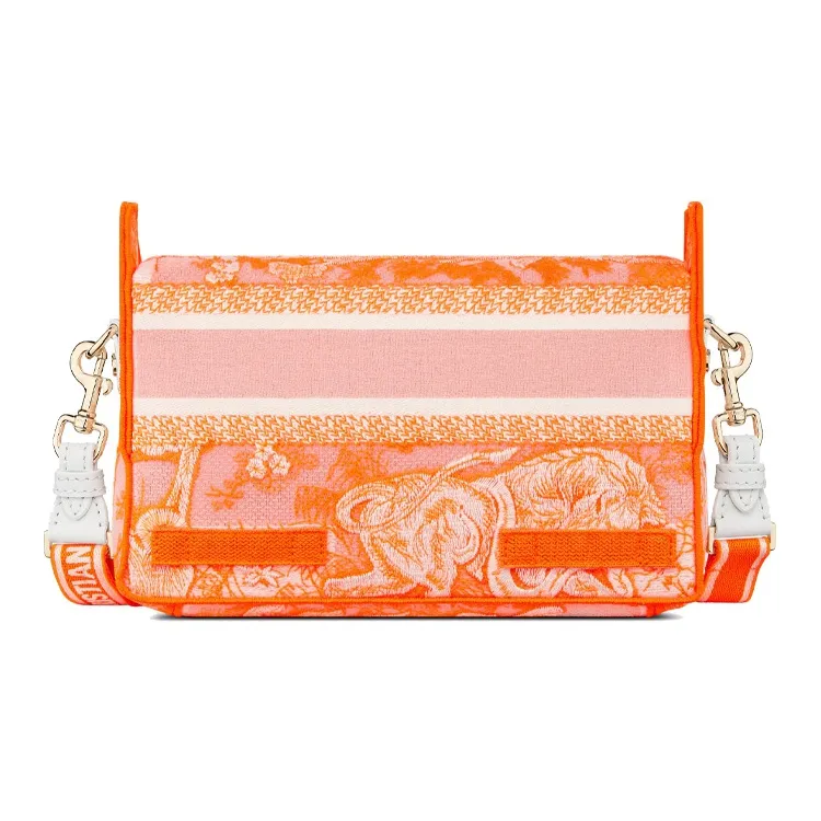DIOR DiorCamp Canvas Canvas Bag Messenger Bag Shoulder Bag Crossbody Bag Small Size Neon Orange-3