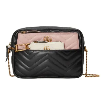 GUCCI GG Marmont Leather Shoulder Bag, Crossbody Bag Mini Women's Black/Pink/White