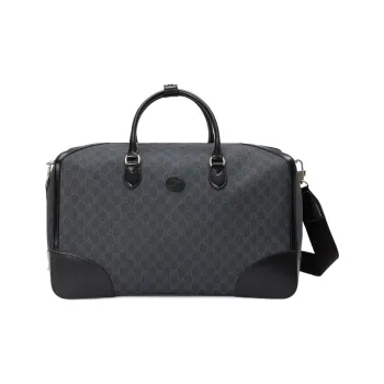 GUCCI Canvas With Leather Travel Bag Canvas Bag Shoulder Bag Crossbody Bag Handbag Large Size Men's Black