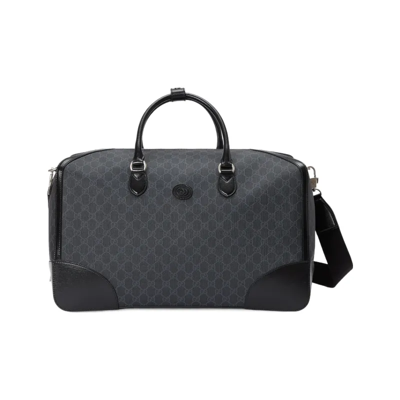 GUCCI Canvas With Leather Travel Bag Canvas Bag Shoulder Bag Crossbody Bag Handbag Large Size Men's Black-0