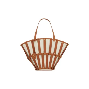 SAINT LAURENT Fabric With Cow Leather Tote Bag Shopping Bag Handbag Shoulder Bag Regular Women's Brown/Beige