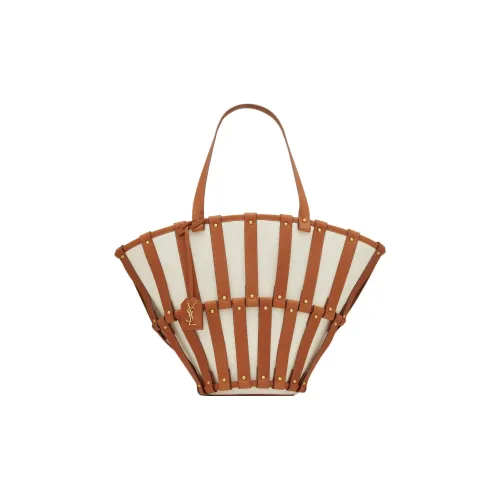 SAINT LAURENT Fabric With Cow Leather Tote Bag Shopping Bag Handbag Shoulder Bag Regular Women's Brown/Beige
