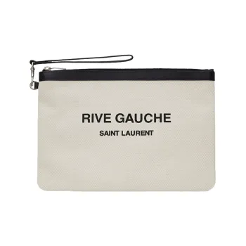 SAINT LAURENT Leather Clutch Men's White/Black