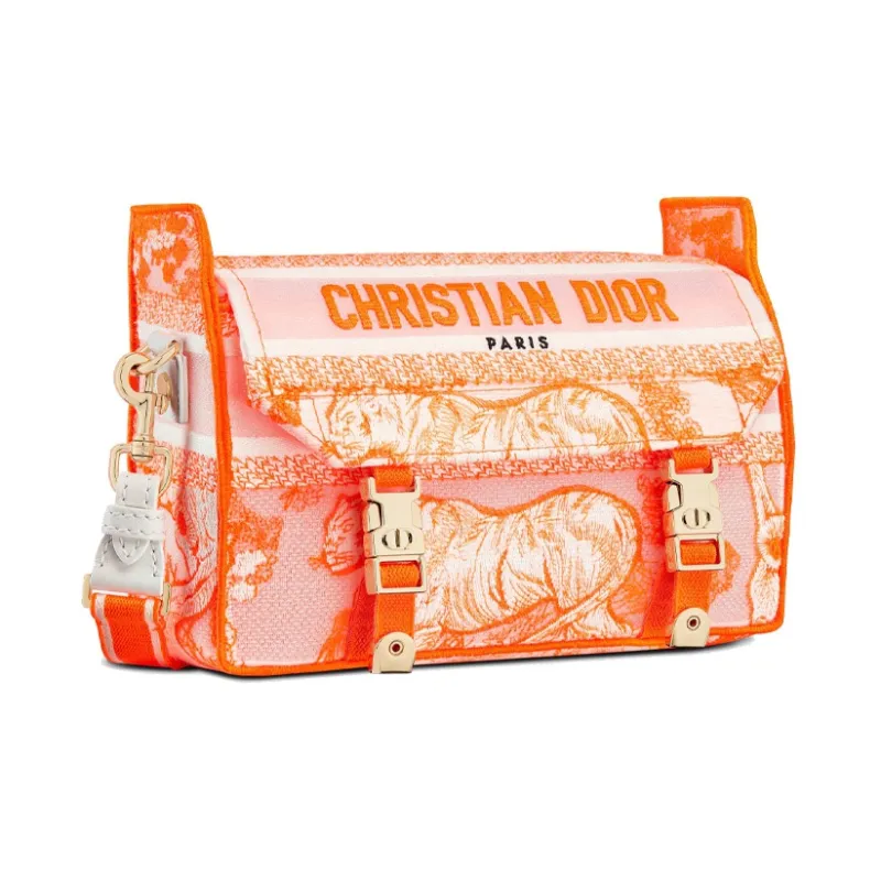DIOR DiorCamp Canvas Canvas Bag Messenger Bag Shoulder Bag Crossbody Bag Small Size Neon Orange-1