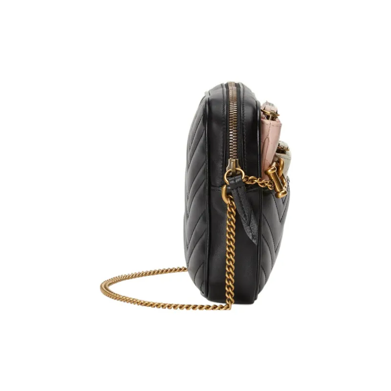 GUCCI GG Marmont Leather Shoulder Bag, Crossbody Bag Mini Women's Black/Pink/White-5