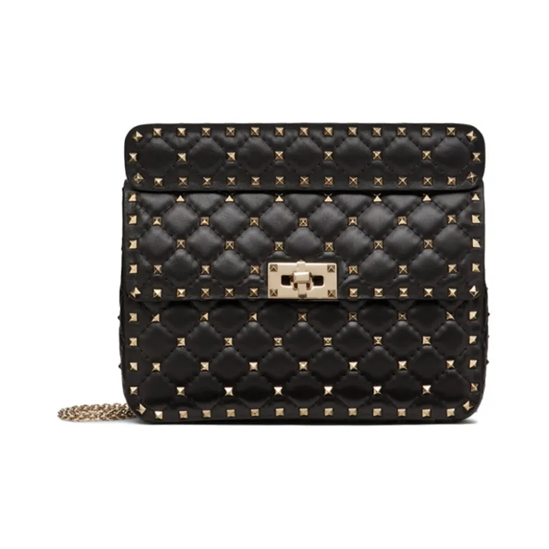 Valentino ROCKSTUD SPIKE Sheepskin Handbag, Crossbody Bag, Shoulder Bag Medium Size Women's Black-0