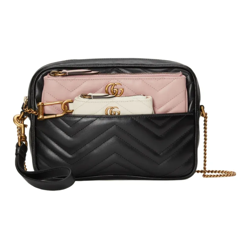 GUCCI GG Marmont Leather Shoulder Bag, Crossbody Bag Mini Women's Black/Pink/White-2
