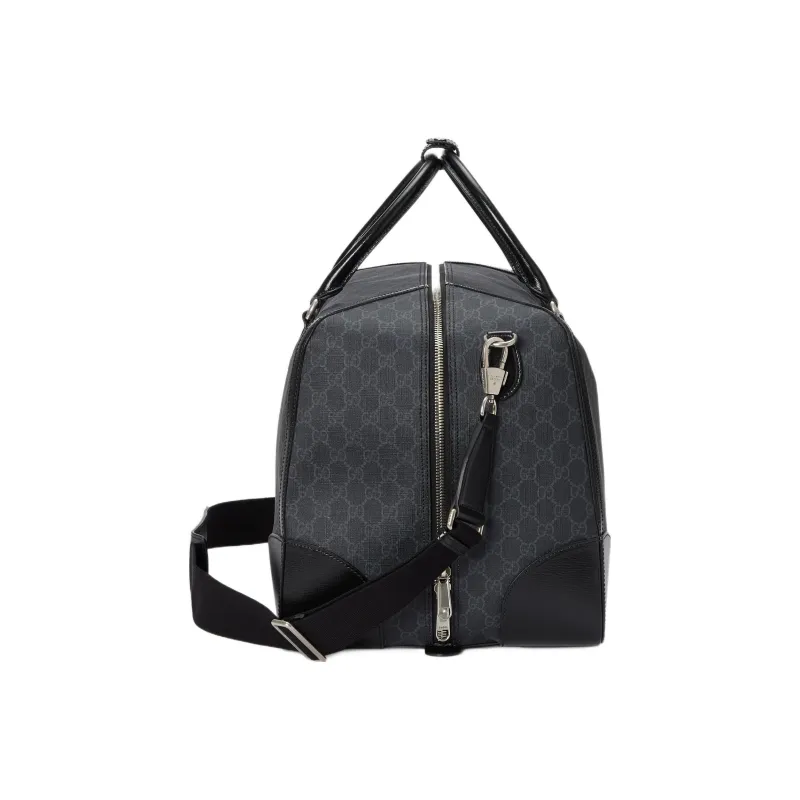 GUCCI Canvas With Leather Travel Bag Canvas Bag Shoulder Bag Crossbody Bag Handbag Large Size Men's Black-3