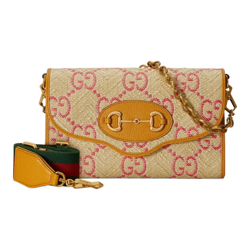 GUCCI Horsebit 1955 Straw Woven Saddle Bag, Shoulder Bag Women's-2