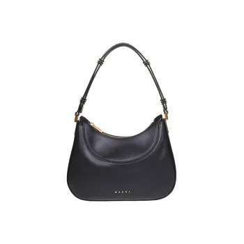 MARNI Smooth Calf Leather Hobo Bag Shoulder Bag Women's Black