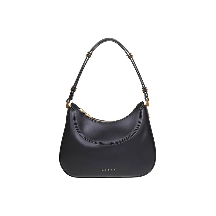 MARNI Smooth Calf Leather Hobo Bag Shoulder Bag Women's Black-0