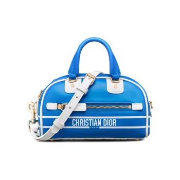 DIOR Smooth Cow Leather Bowling Bag, Handbag Mini Women's Fluorescent Blue/White