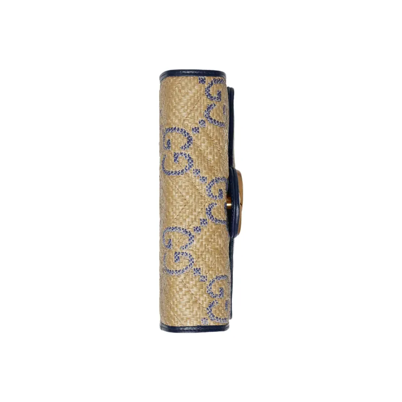 GUCCI GG Marmont Raffia Effect Fabric Envelope Bag, Crossbody Bag Mini Women's Beige/Blue-4