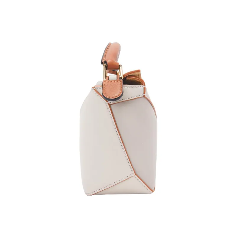 LOEWE Puzzle Napa Calf Leather Shoulder Bag Crossbody Bag Mini Women's White-3
