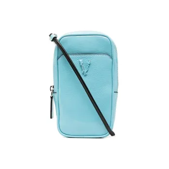 VERSACE Virtus Leather Cell Phone Pouch Men's Light Blue