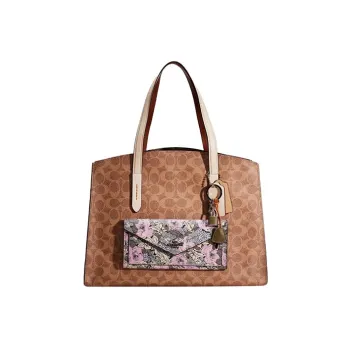 COACH Charlie Classic Monogram Canvas With Leather Crossbody Bag Tubas Women's Brown