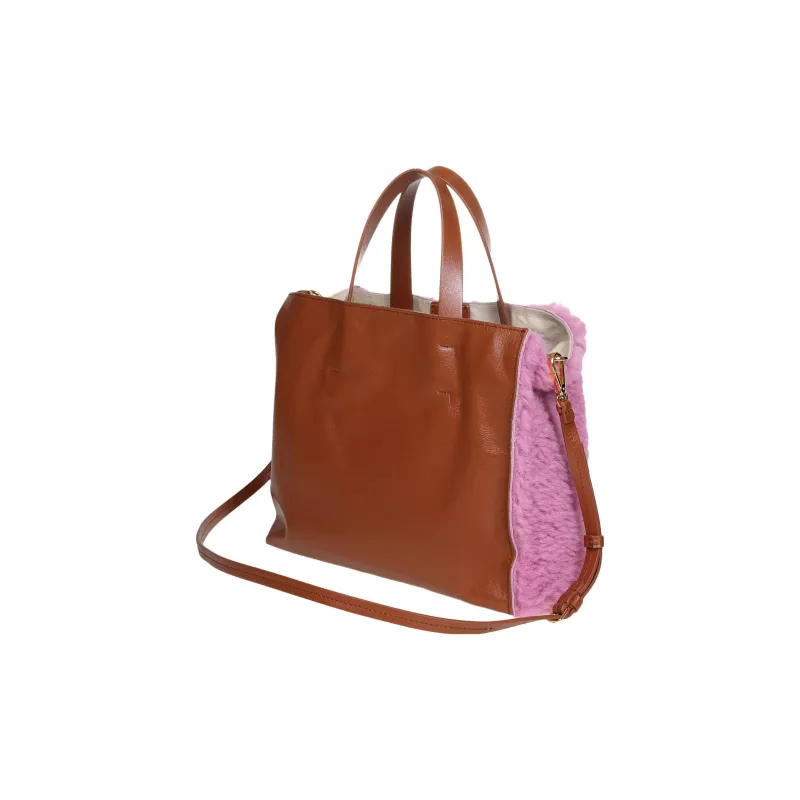 MARNI Wool With Cow Leather Tote Bag, Shopping Bag, Handbag Women's Pink-3
