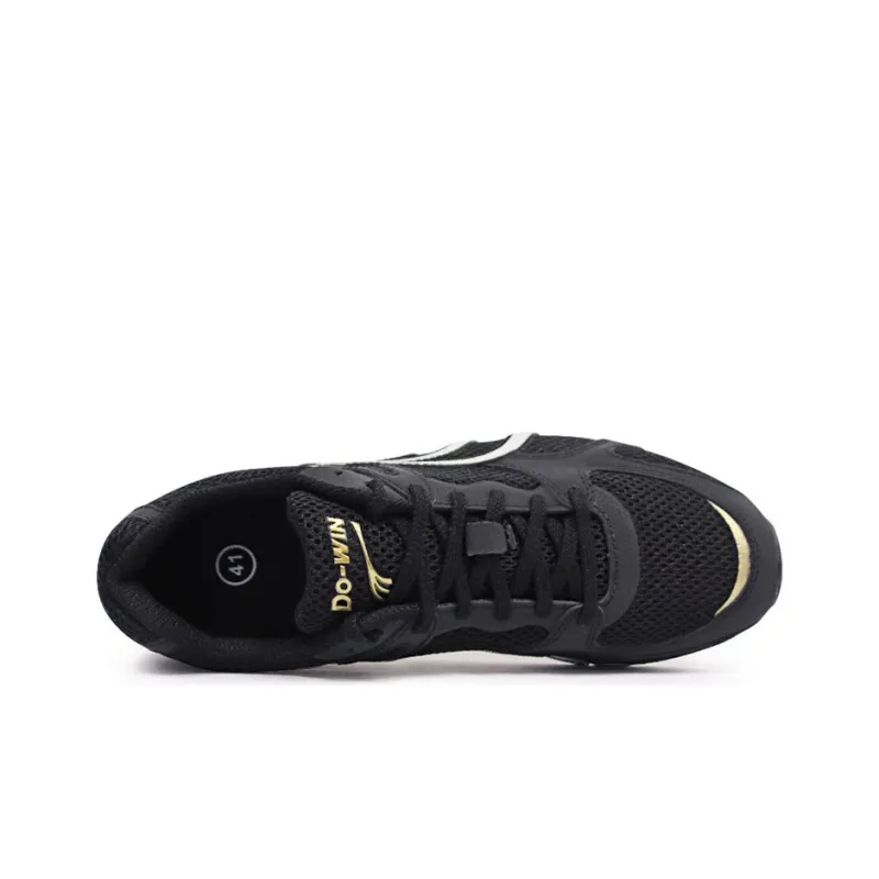 DO WIN Cushioning Anti Slip Wear Resistant Breathability Low Top Casual Running Shoes Unisex Black Gold-2