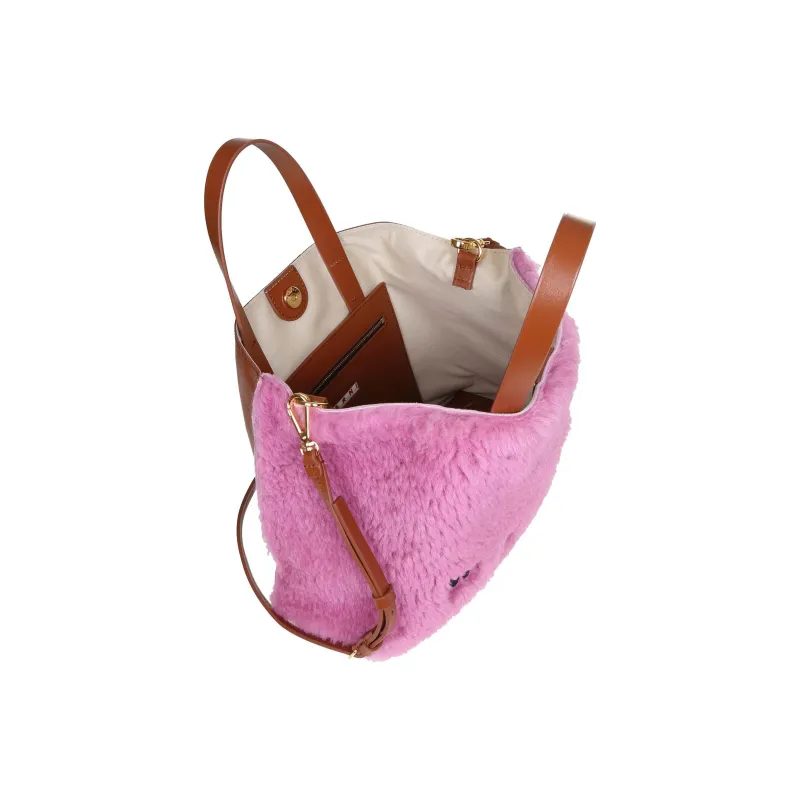 MARNI Wool With Cow Leather Tote Bag, Shopping Bag, Handbag Women's Pink-2