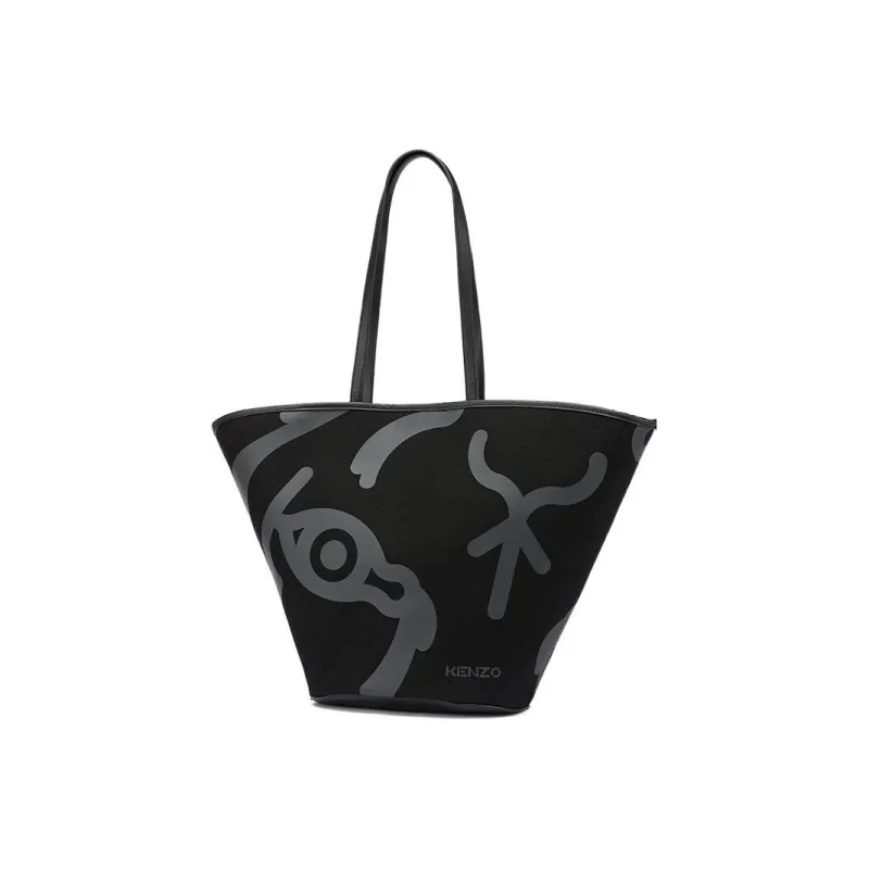KENZO Tiger K Tiger Printed Canvas Tote Bag, Shopping Bag, Canvas Bag, Shoulder Bag Regular Women's Black-1