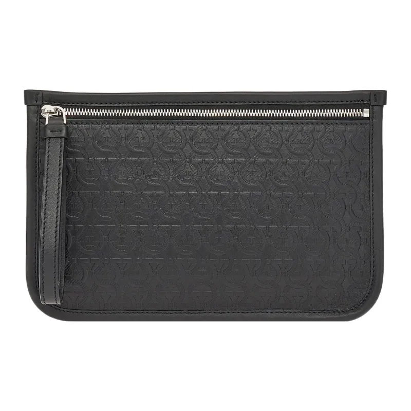 FERRAGAMO Soft Calfskin Clutch Men's Black-0